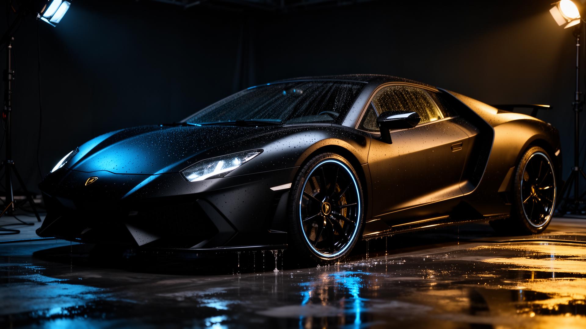 Luxury matte black supercar being detailed